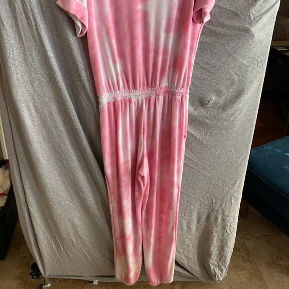 Cherish Apparel Pink Tie-Dye Round Neck Short Sleeve Jumpsuit - Picture 3 of 8